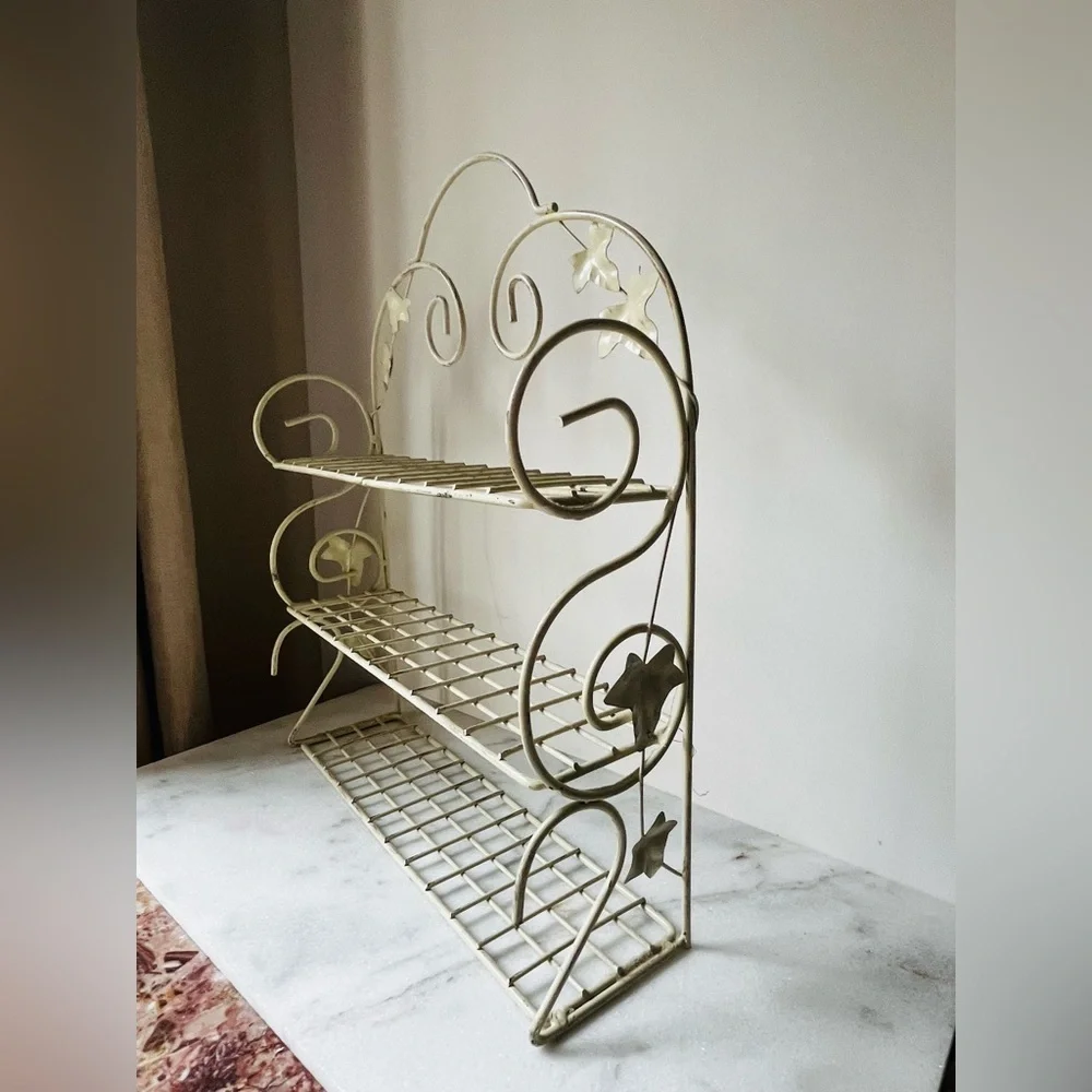Elegant Cream Metal Shelf with Floral Accents